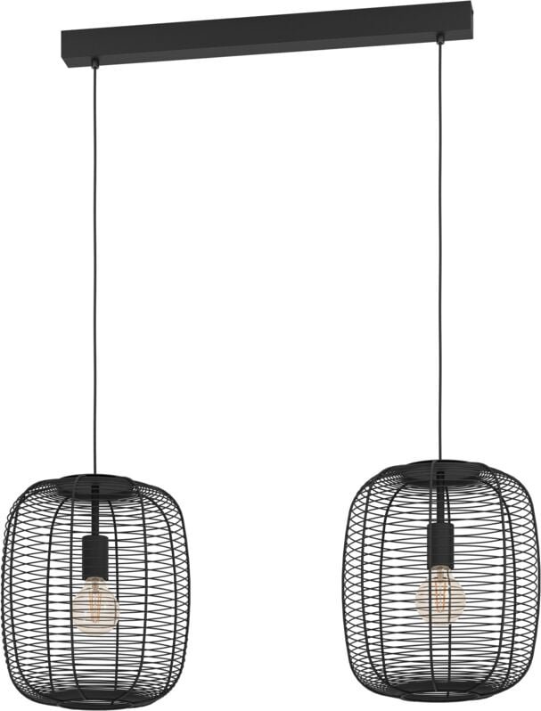 Hängelampe Rinroe, 2-flammige Pendelleuchte über Esstisch, Esszimmerlampe aus Metall in Schwarz, Hängeleuchte mit E27 Fa...