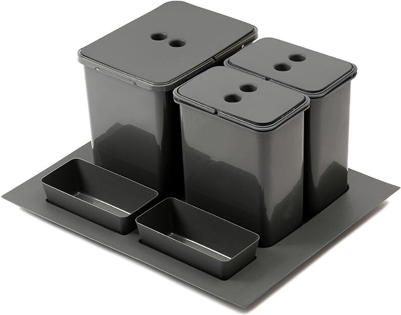 Abfallsortierer 1x16 + 2x8 l, eingebaut in eine 600 mm Schublade, anthrazit SANS MARQUE