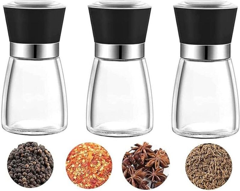 Salz- und Pfeffermühlen-Set, 3-teilig, manuelle Pfeffer- und Salzmühle, Gewürzmühlen, Salz- und Pfefferstreuer mit verst...