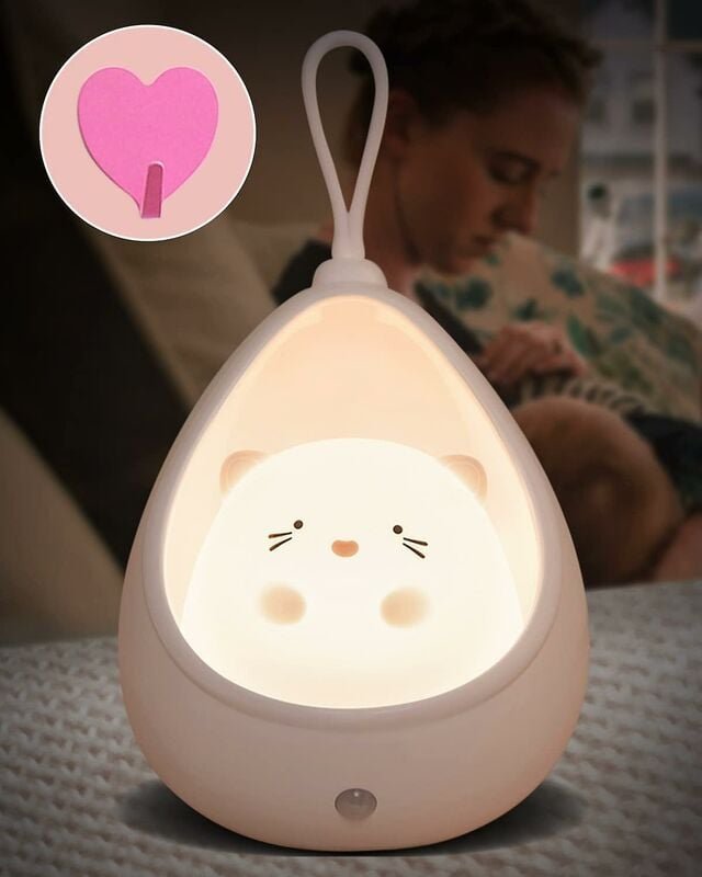 Moxtoyu Süßes Katzen-Nachtlicht für Kinder, Baby-Nachtlicht mit Sensor, wiederaufladbares Kinder-Nachtlicht mit Haken, w...