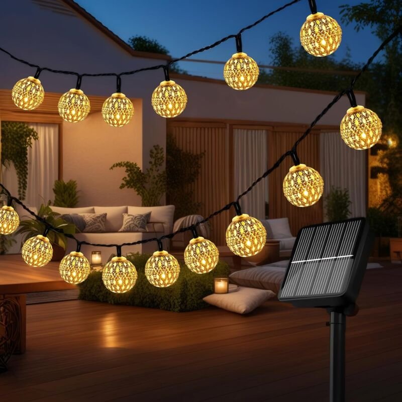 m lange marokkanische LED-Lichterkette mit Solarbetrieb, 8 Modi und IP65 wasserdicht, geeignet für Garten, Hof, Hochzeit...