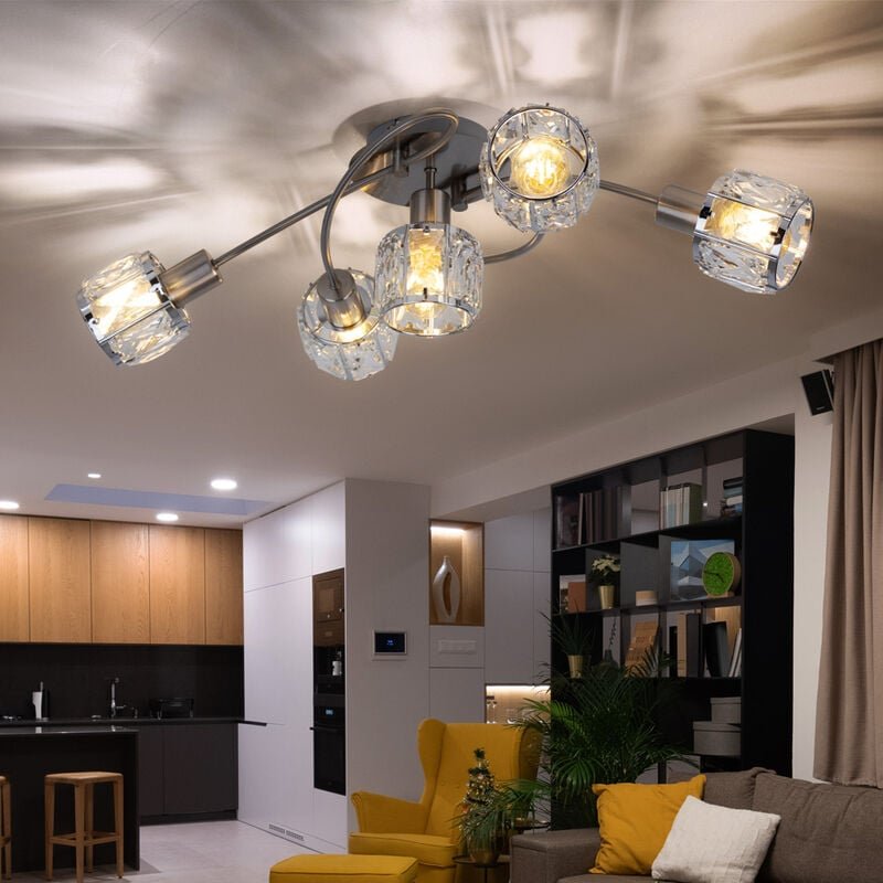 Deckenleuchte Kristalle Kristallleuchte Wohnzimmerlampe Deckenlampe Chrom, nickel matt, 5x E14 Fassungen, LxBxH 61,4x36x...