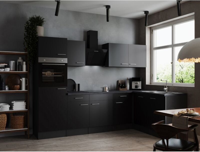 L Küche Küchenzeile Winkelküche Grau Matt Schwarz Oliver 280 x 172 cm Respekta