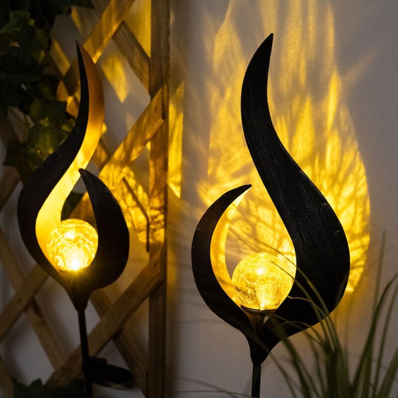 Solarleuchte Flamme Garten Solarstab für Außen Solar Garten Deko für Außen, mit Erdspieß und Crackle Glas Lichteffekt, 1...