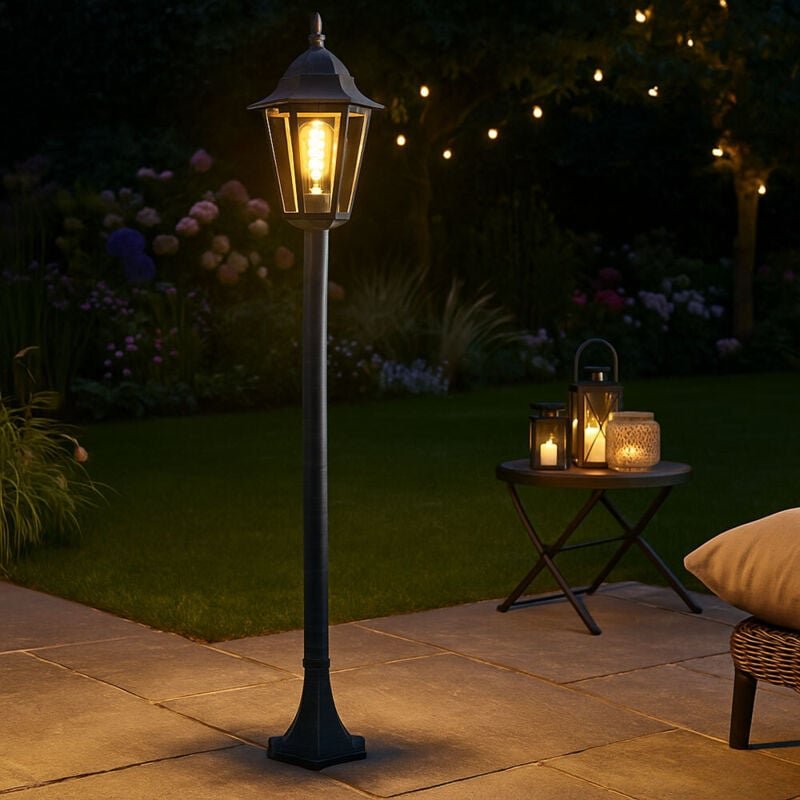 LED Außen Stehleuchte grün schwarz Retro Laterne Außenleuchte Standlampe, Alu Druckguss, 7W 806Lm warmweiß, H 120 cm