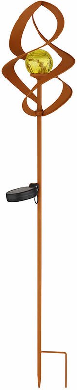 Solarlampen für außen Garten Steckleuchte IP44 Akku Solarleuchten Garten, Rotierend, Metall rostfarben Glas amber crackl...