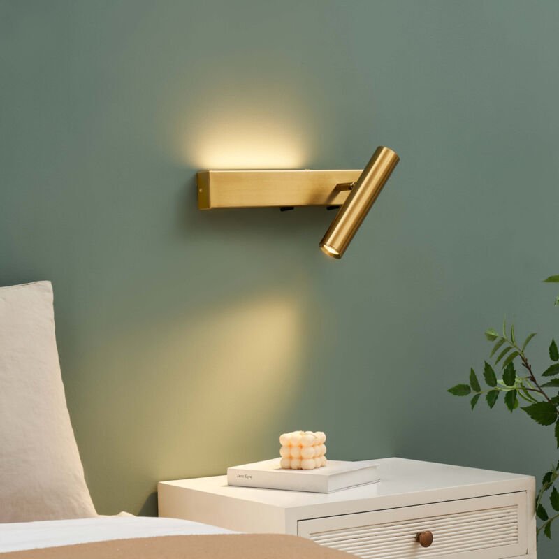 Kosilum - Wand- und Leselampe aus Messing mit Schalter für das Kopfende rechts - Lodvi