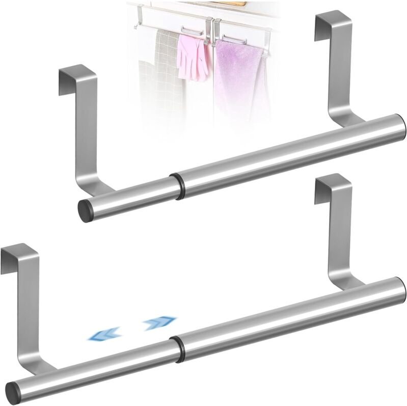 2-teiliger, ausziehbarer Handtuchhalter aus Edelstahl mit Antikratzleiste, teleskopischer Hängehandtuchhalter für Küche ...