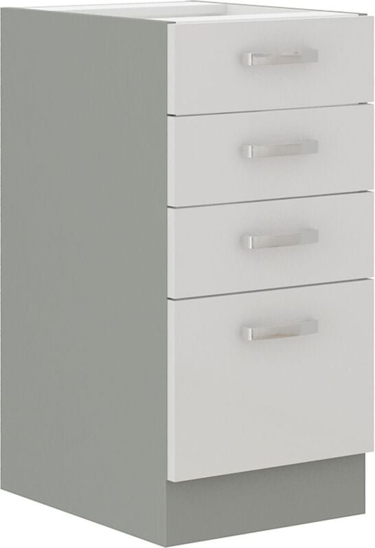 Unterschrank 40 Bianca Weiß Hochglanz + Grau Küchenzeile Küchenblock Küche