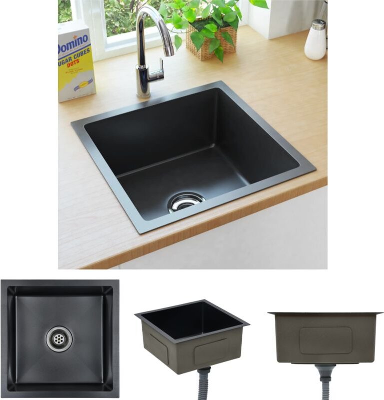 The Living Store Handgefertigte Küchenspüle Schwarz Edelstahl - Küchenspülen & Spülbecken - Schwarz