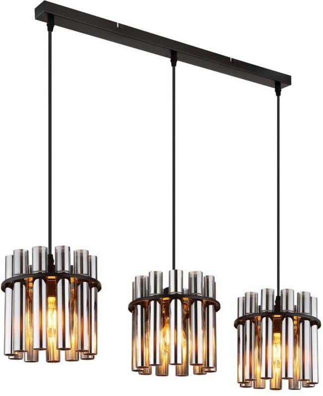 Hängeleuchte Pendelleuchte Deckenleuchte schwarz rauchglas 3 flammig H 120 cm