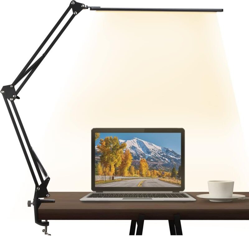 Bluedeer - Schreibtischlampe led, Dimmbar Klemmbar Architektenlampe mit Schwenkarm, Memory-Funktion & USB-Anschluss Büro...