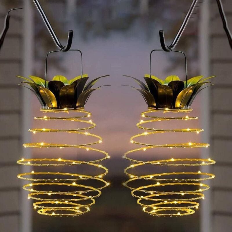 Thumbnail - 2er-Pack Solar-Hängelaternenlichter für den Außenbereich – 60 LEDs, wasserdichtes Solar-Ananaslicht für den Außenbereich...