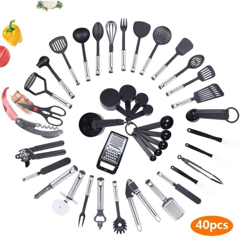 40tlg Kochset Silikon Küchenhelfer Set Küchenzubehör Kochutensilien Kochbesteck Küche Utensil Silikon Kochbesteck Set Sc...