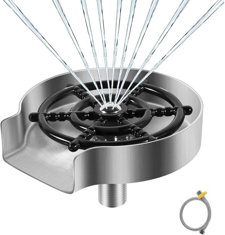 Rince Verre en Acier Inoxydable, Accessoires pour Evier de Cuisine, Rondelle en Métal, Rince Verre Evier, Nettoyeur Verr...