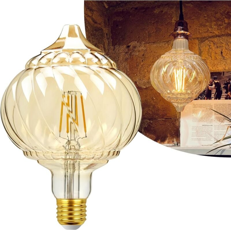 Retro-Glühbirne in Kürbisform mit Rautenform, 220 V, 4 W, 2700 K, goldener spitzer Kürbis