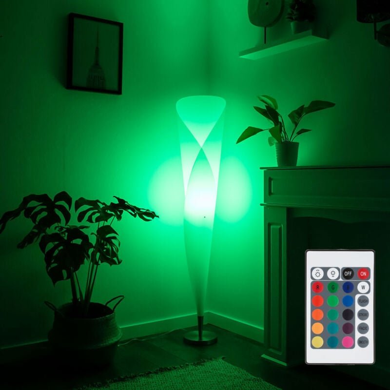 Stehleuchte mit RGB Farbwechsler Standleuchte mit Fernbedienung dimmbare Stehlampe, Nickel matt, 1x E27 LED, BxH 35x143,...