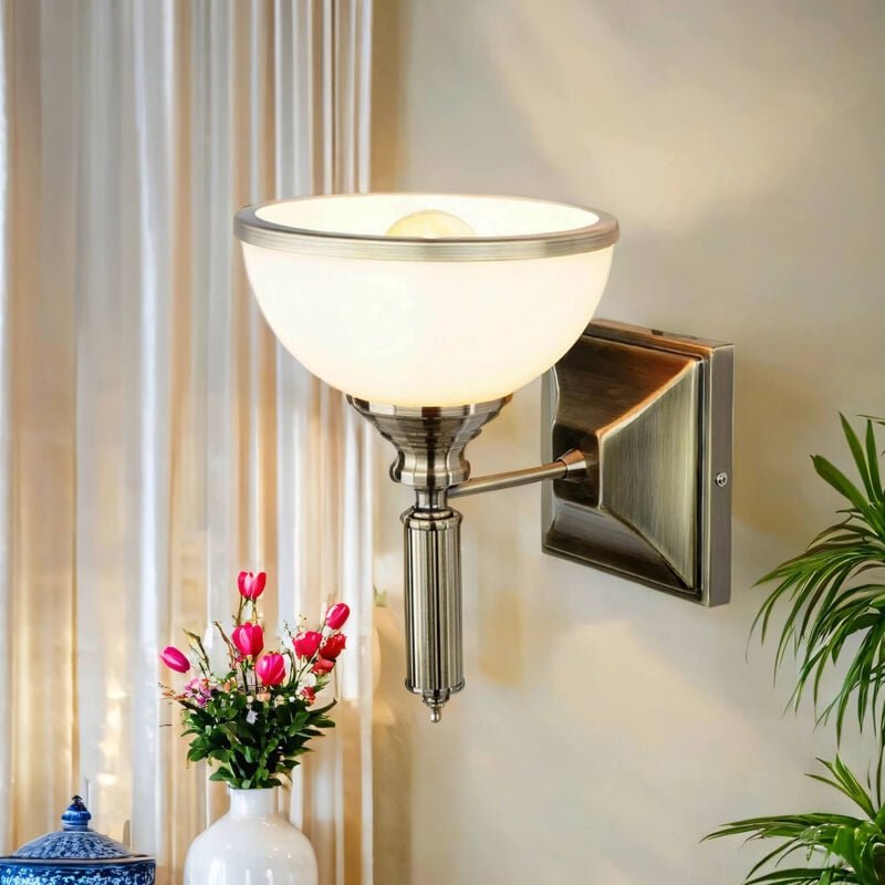 Wandlampe in Messing antik Glasschirm Jugendstil Flur Küche