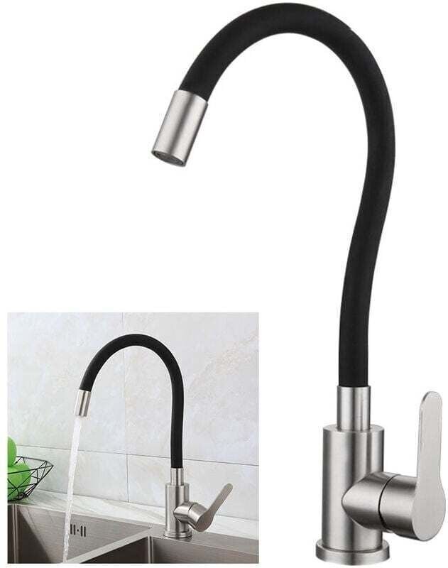 Flexible Küchenarmatur mit hohem Schwenkauslauf, Einlochmischer für Warm- und Kaltwasser, gebürsteter schwarzer Edelstah...