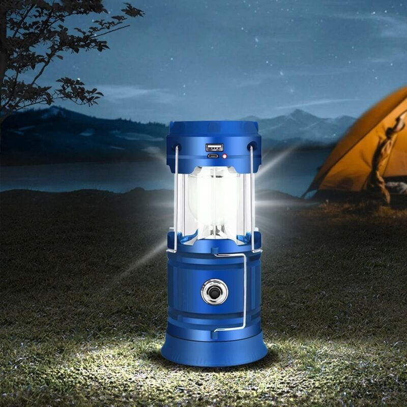 Wiederaufladbare Solar-Campinglampe, tragbare USB-Campinglaterne mit einstellbarer Helligkeit, 2 Beleuchtungsmodi, Zeltl...