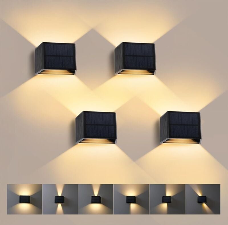 4er Pack Vintage Solar Wandleuchten, 3000K warmes Licht, mit einstellbarem Lichtstrahl von oben und unten, 240° Beleucht...