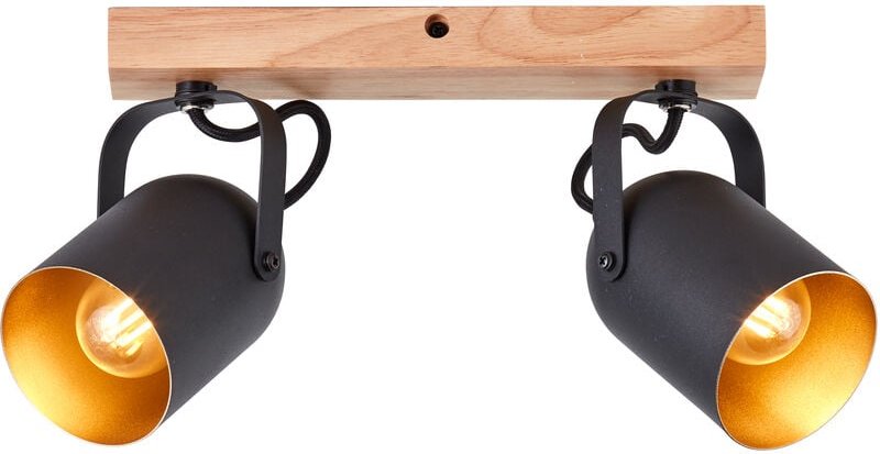 Brilliant - Tronte Spotbalken 2flg gold/schwarz/holz, Metall/Holz, 2x D45, E14, 28 w