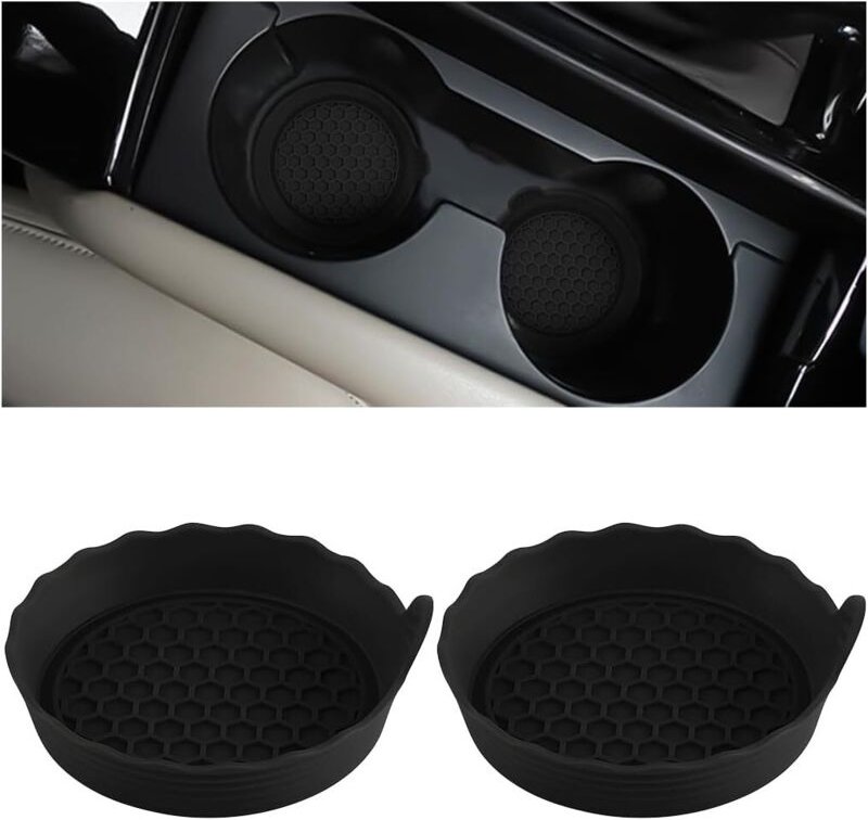 Set mit 2 schwarzen Silikonuntersetzern für Fahrzeuge – rutschfest, hitzebeständig, kompatibel mit Kaffeetassen