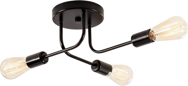 Industrial Deckenleuchte 3x E27 Schwarz Deckenlampe Flurlampe für Wohnzimmer Esszimmer Küche Bars - Ohne Leuchtmittel