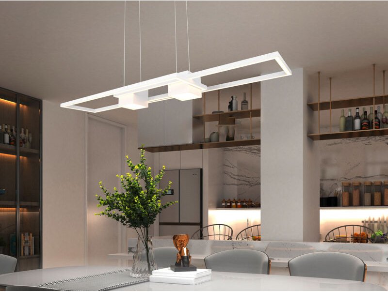 Trio Leuchten - led Pendelleuchte albany Weiß mit Fernbedienung dimmbar lang, Breite 100cm