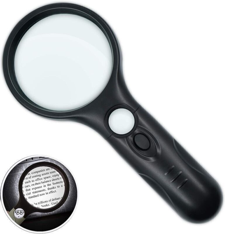 Lupe mit Licht, 3- bis 45-fache Vergrößerung, beleuchtete Leselupe, Lupe mit 3 LEDs, hochauflösende und leichte Taschenl...