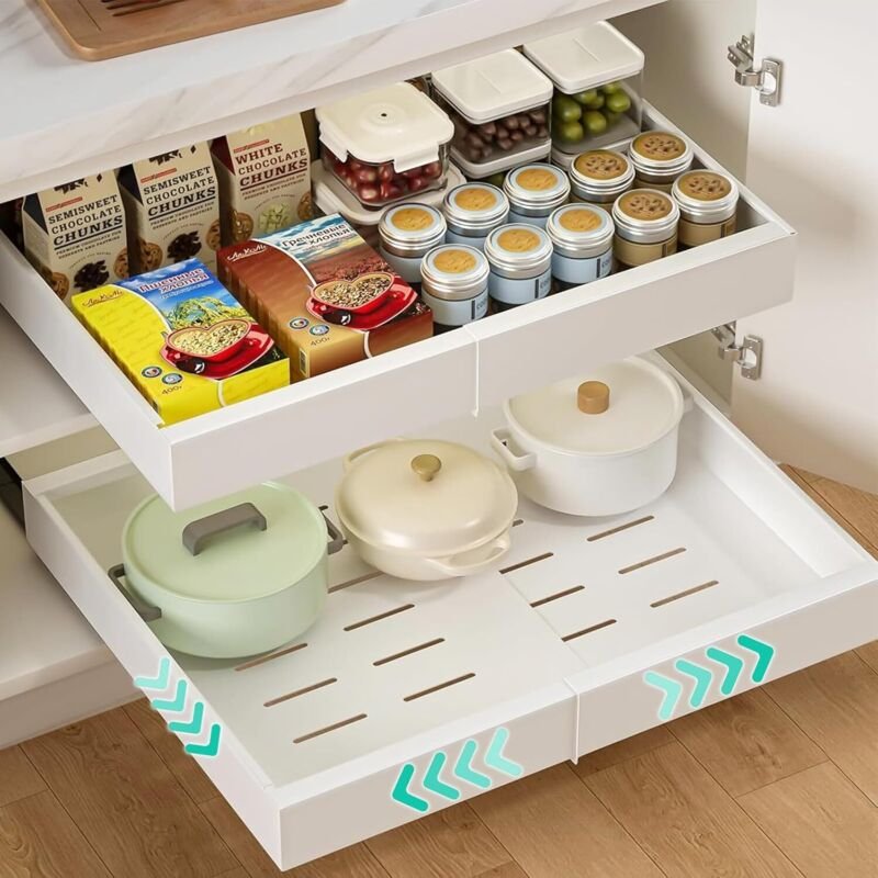1 StückTeleskopschublade, Ausziehbare Schublade Küche mit Kleber, 32-52cm Verstellbare Breite Küchenschrank Organizer, K...