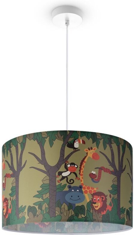 Pendelleuchte Kinderzimmer Deckenlampe Stoff Lampenschirm Rund Dschungel Pendelleuchte - Weiß, Design 4 (Ø45,5 cm) - Pac...
