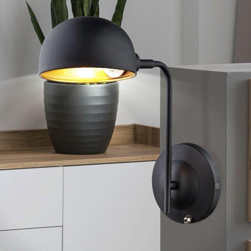 Wandleuchte schwenkbar Bettleuchte schwarz gold Wandlampe beweglich, mit Schalter, 1x E14, BxHxT 13 x 30 x 28 cm