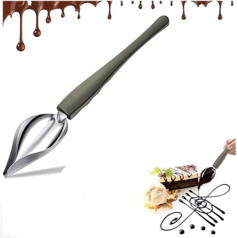 2 Stück Zeichenlöffel Dekorative Dessertlöffel Schokoladenkuchenlöffel Edelstahl-Stiftlöffel mit spitz zulaufendem Ausgu...