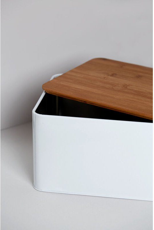 WENKO Brotkasten Set mit 3 Vorratsdosen, weiß, mit Deckel aus Bambus, Weiß, Metall weiß, Bambus braun