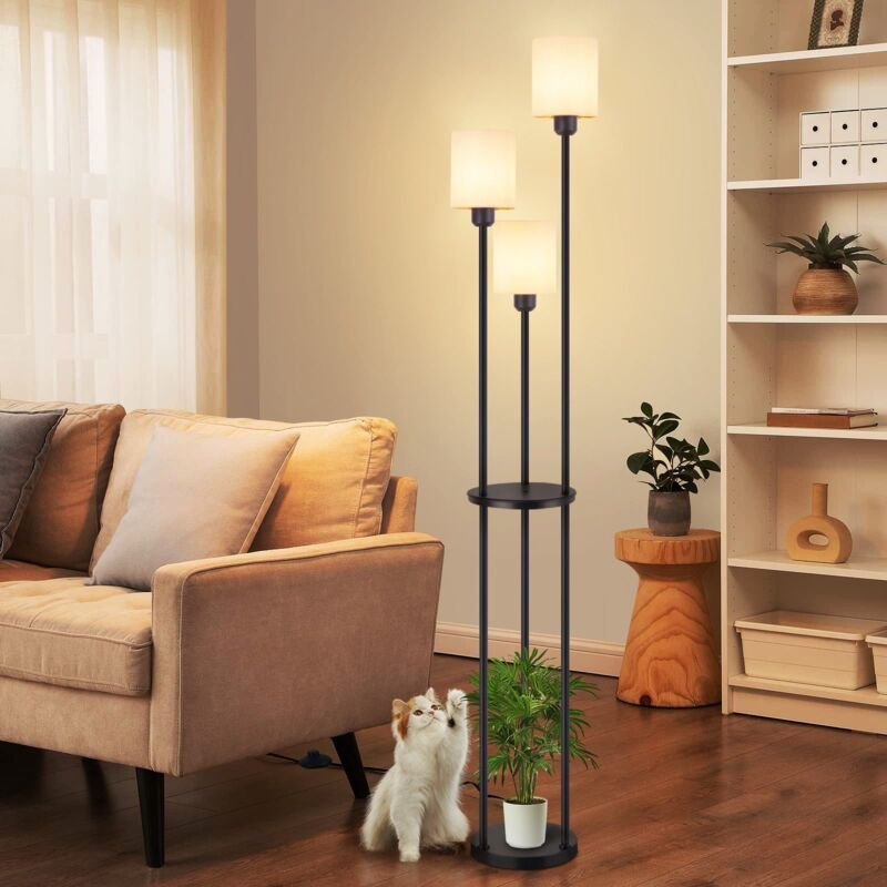 Stehlampe Wohnzimmer Gbly Stehleuchte Vintage - Standleuchte mit Regal E27 Standlampe Schlafzimmer Retro Regallampe Weiß...