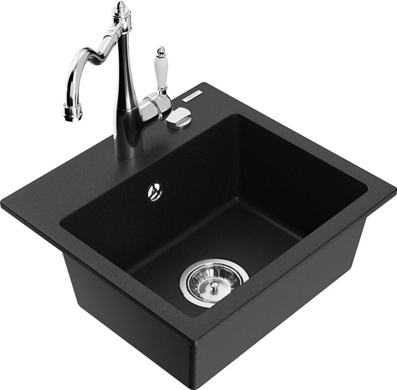 Mexen Milo 1-Becken-Granit-Spüle mit Mischbatterie Carla, Schwarz - 6505-77-670700-00