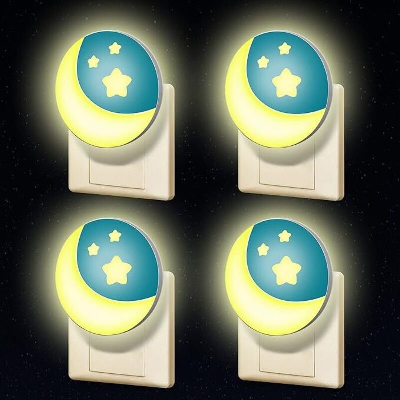 Nachtlicht Steckdose LED, Motiv Mond und Stern, 4 Stück Dämmerungssensor Kinder Schlaflicht, Nachtlampe Baby Schlummerli...