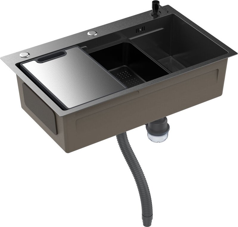 FLASIDU – Küchenspüle – Einzelbecken – dickwandiger Edelstahl, inklusive Zubehör wie Schneidebrett und Sieb, 75 × 45 × 2...