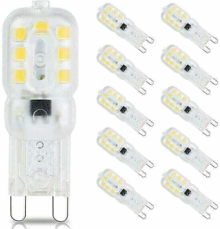 10 bombillas LED G9 de 3 W (equivalentes a bombillas halógenas de 33 W), luz blanca diurna de 6000 K, sin parpadeo, no r...