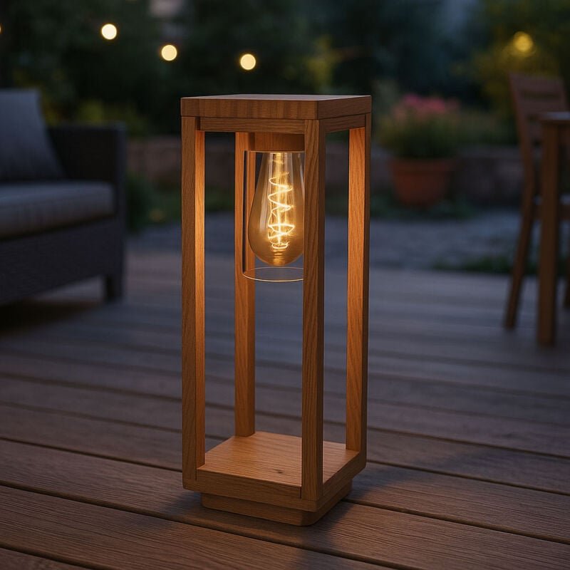 Außenlampe Sockellampe Holzoptik Gartenleuchte Stehleuchte Standlampe , Aluminium Druckguss, E27, h 50 cm