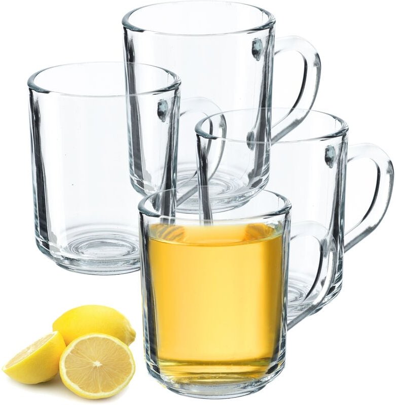 Durchsichtiger Glasbecher mit Griff, 4 x 240ml - Kadax