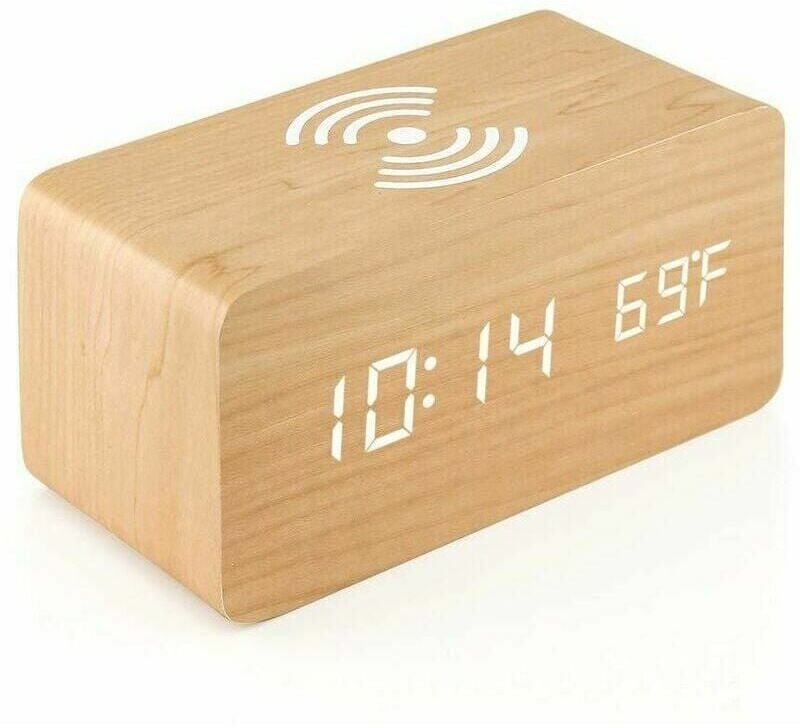 YMYNY Digitaler Wecker mit kabellosem Ladegerät, LED-Tischwecker, Temperaturanzeige