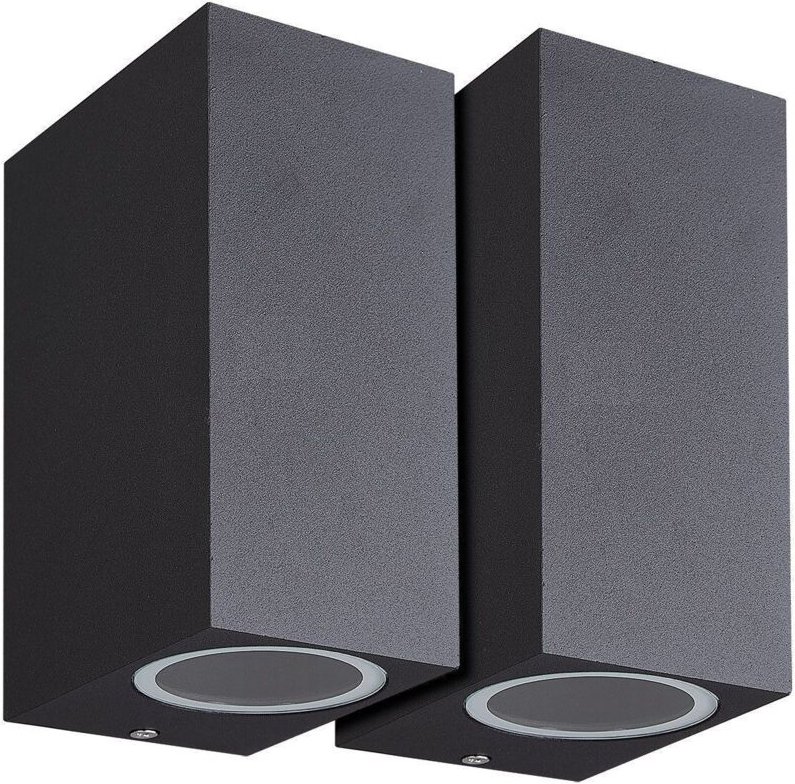 Arum Lighting - 2er-Set manathan Schwarze Außenwandleuchten Rechteckiger Doppelstrahler GU10 IP54