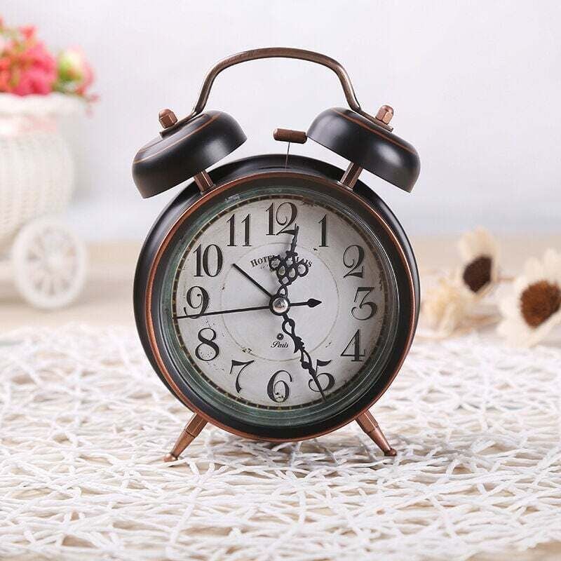 Antiker Wecker, mechanischer Retro-Wecker, traditioneller antiker Wecker mit Nachtlicht (schwarz)