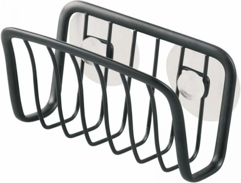 Schwammhalter mit Saugnapf (schwarz), kleiner Spülbecken-Organizer aus Metall für Schwämme und Spatel