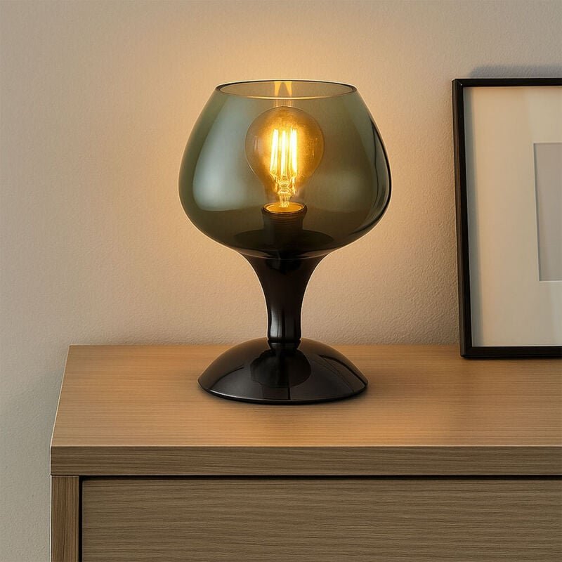 LED Tischlampe Rauchglas Nachttischleuchte schwarz grün Wohnzimmerlampe Tischleuchte, Metall, 7W 806lm warmweiß, DxH 15 ...