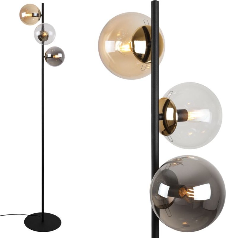 Siena Schwarz-Gold-Stehlampe, 3 Flache, Gemischte Lampenschirme