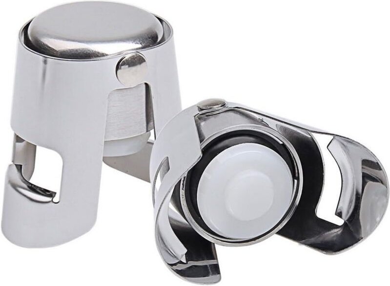 Set mit 2 Champagnerverschlüssen aus Edelstahl, vakuumversiegelt, für Sektflaschen, silberfarben