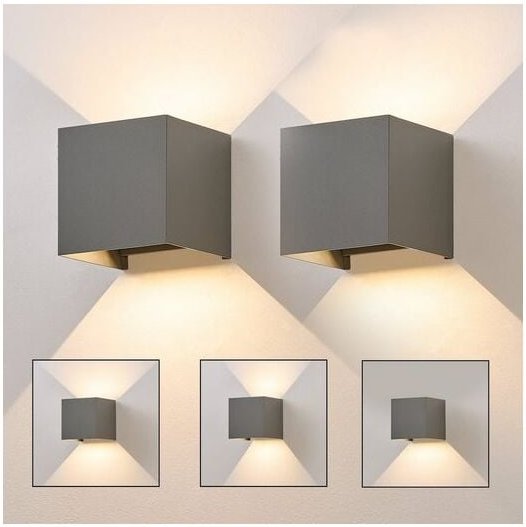 Led Wandleuchte Aussen Wandlampe innen - 2 Stück Außenwandleuchten Grau 5W IP65 Wasserdicht Außenlampe Wand Aussen Wandb...